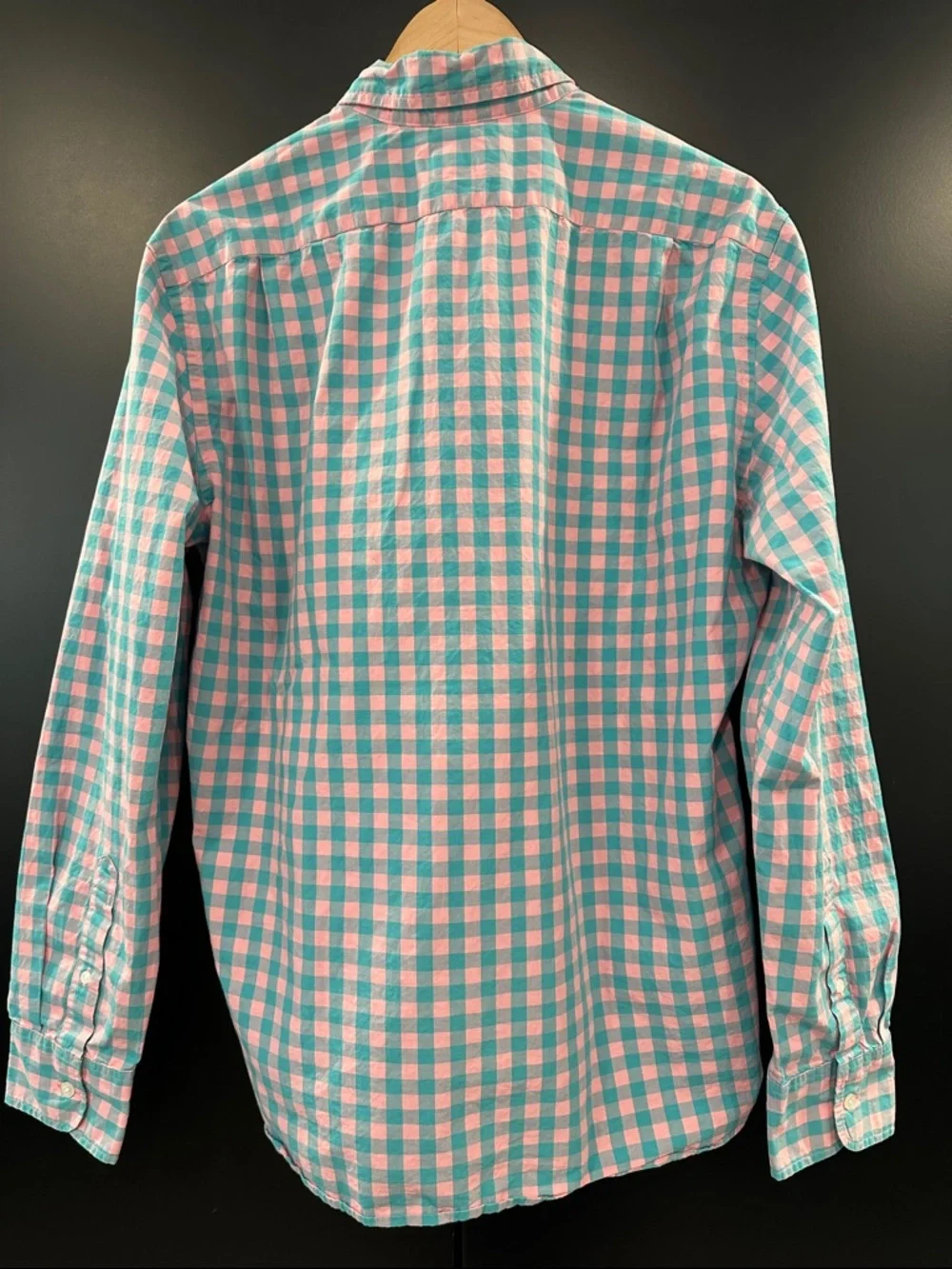 J. Crew Slim Flex Washed Gingham Button Down Shirt Pink Teal Mens‎ Large